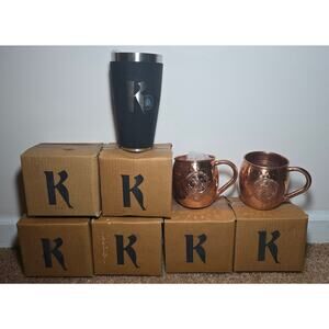 Lot of 8 Ketel One Vodka Hammered Copper Moscow Mule Mugs & 1 Shaker Glass
